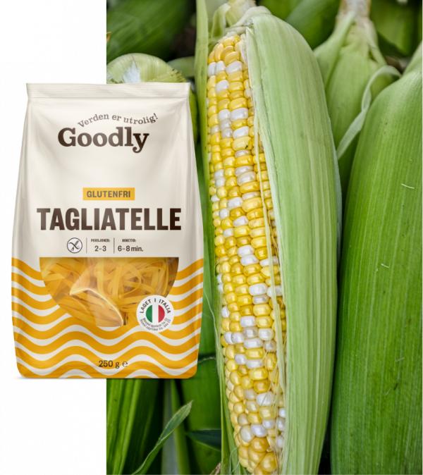 tagliatelle med mais i bakgrunnen