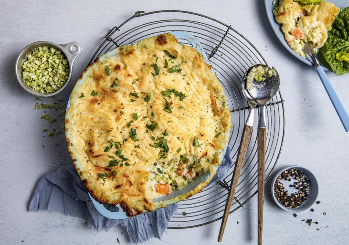 Fiskegrateng med blomkålris