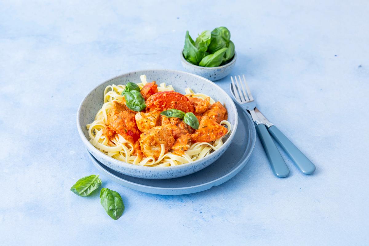 Ovnsbakt kylling med pasta