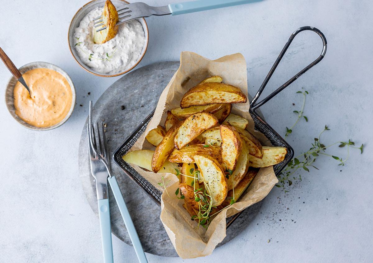 Potetbåter i airfryer – perfekt sprø med digg dip