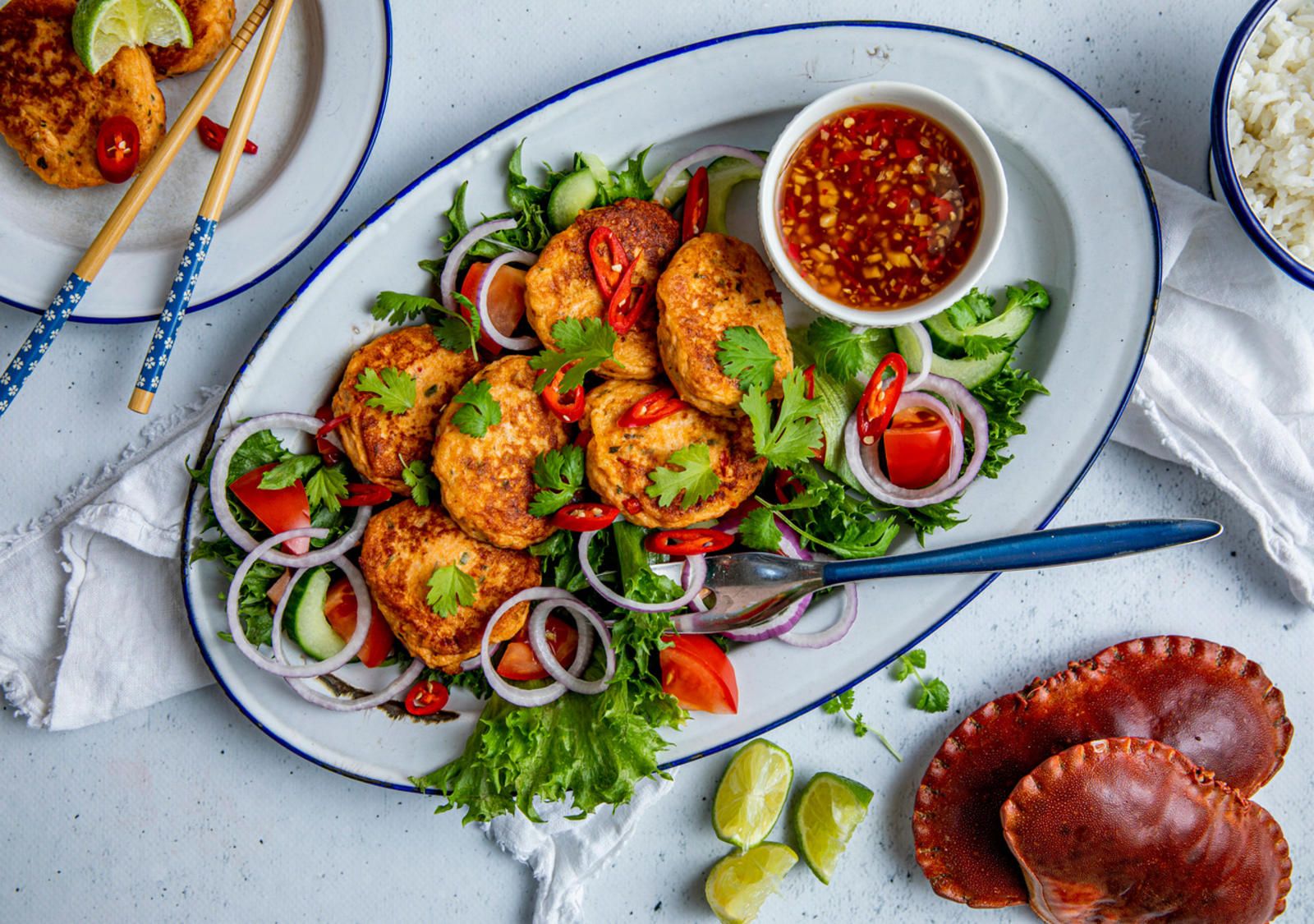Krabbekaker med søt chilisaus